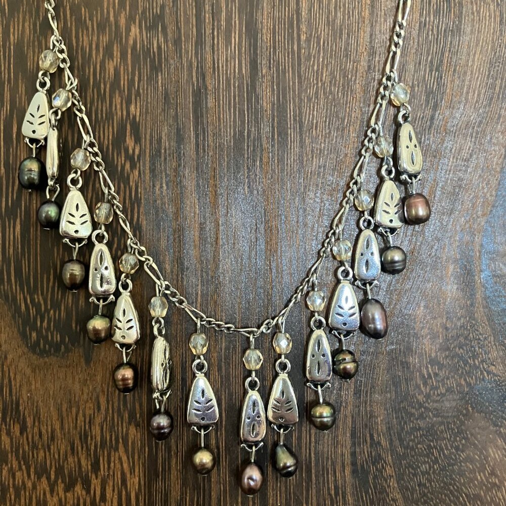 Vintage Silver, Pearl and Crystal Necklace